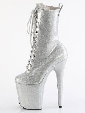 Silver Glitter 8" Heel 4" Platform Ankle Boots | Pole Dance & Festival